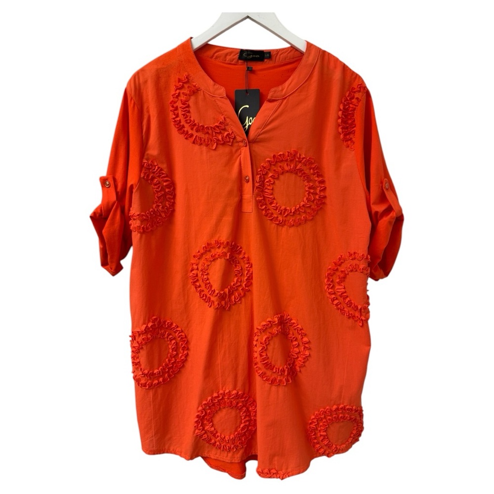 New Retro Orange Women Tunic Top Sz L